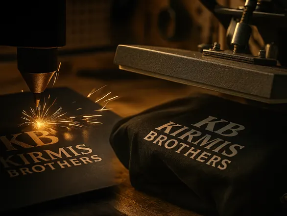 Lasergravur und veredelter Hoodie als Hero-Motiv von Kirmis Brothers